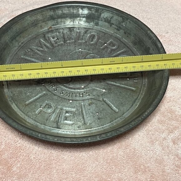 VTG Embossed Mrs Smith's Mello-Rich Pie Plate Pan Tin Rolling Pin 9.5" - Picture 7 of 9